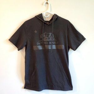 Ring of Fire California Republic Black on Black Bear Short Sleeve Hoodie Tee M
